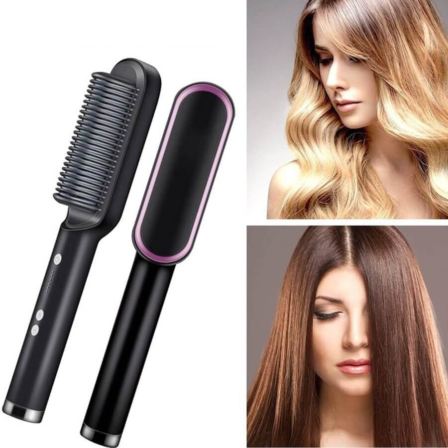 Ceramic Hair Straightening Brush Electric Heated Brush for Smooth Frizz Free Hair