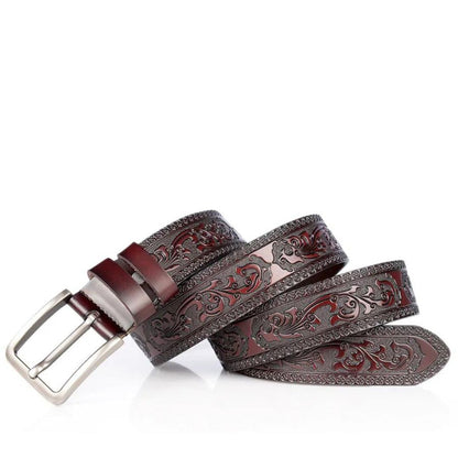 Classic Embossed Leather Belt with Elegant Pin Buckle for Men