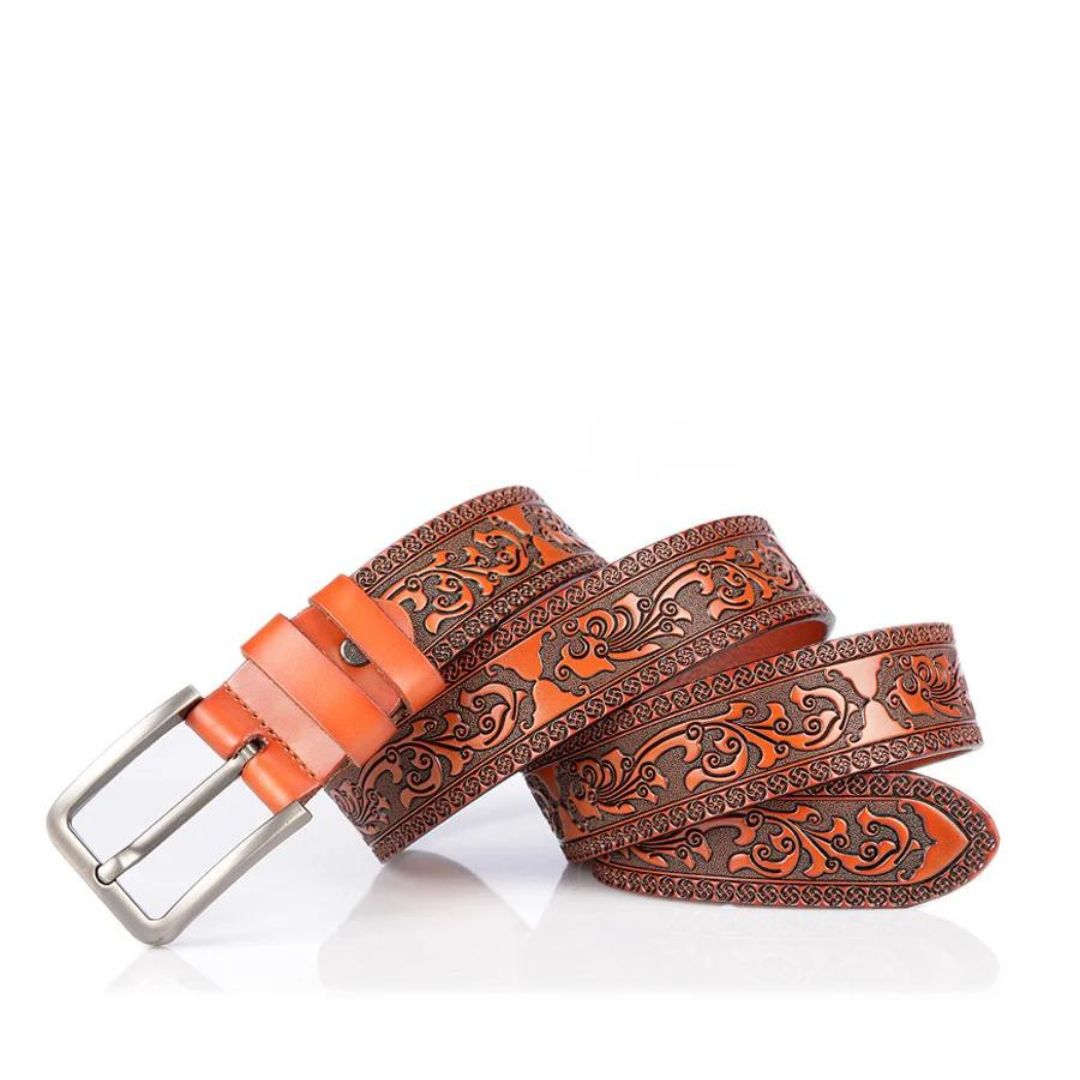Classic Embossed Leather Belt with Elegant Pin Buckle for Men