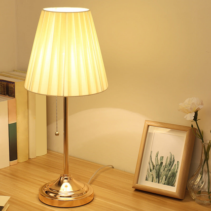 Classic Table Lamp with Empire Shade – Pull Chain Bedside Lamp for Living Room & Reading