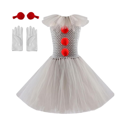 Clown Halloween Costume Dress Tutu Mask Collar Party Outfit for Kids
