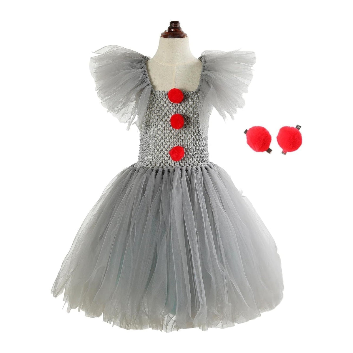 Clown Halloween Costume Dress Tutu Mask Collar Party Outfit for Kids