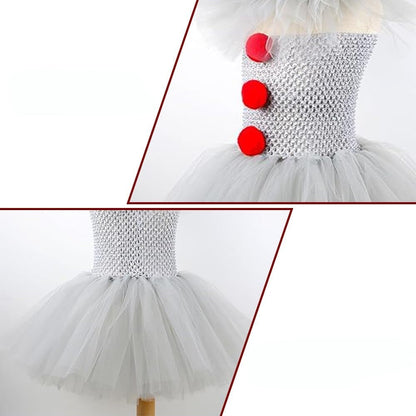 Clown Halloween Costume Dress Tutu Mask Collar Party Outfit for Kids