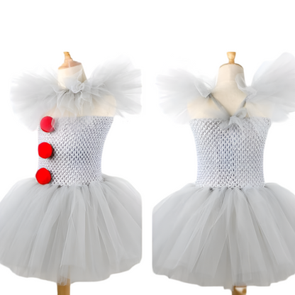 Clown Halloween Costume Dress Tutu Mask Collar Party Outfit for Kids