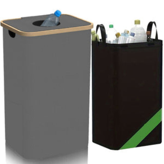 Collapsible Recycling Bin Lidded Storage Box Foldable Waste Sorting Container Carry Handles