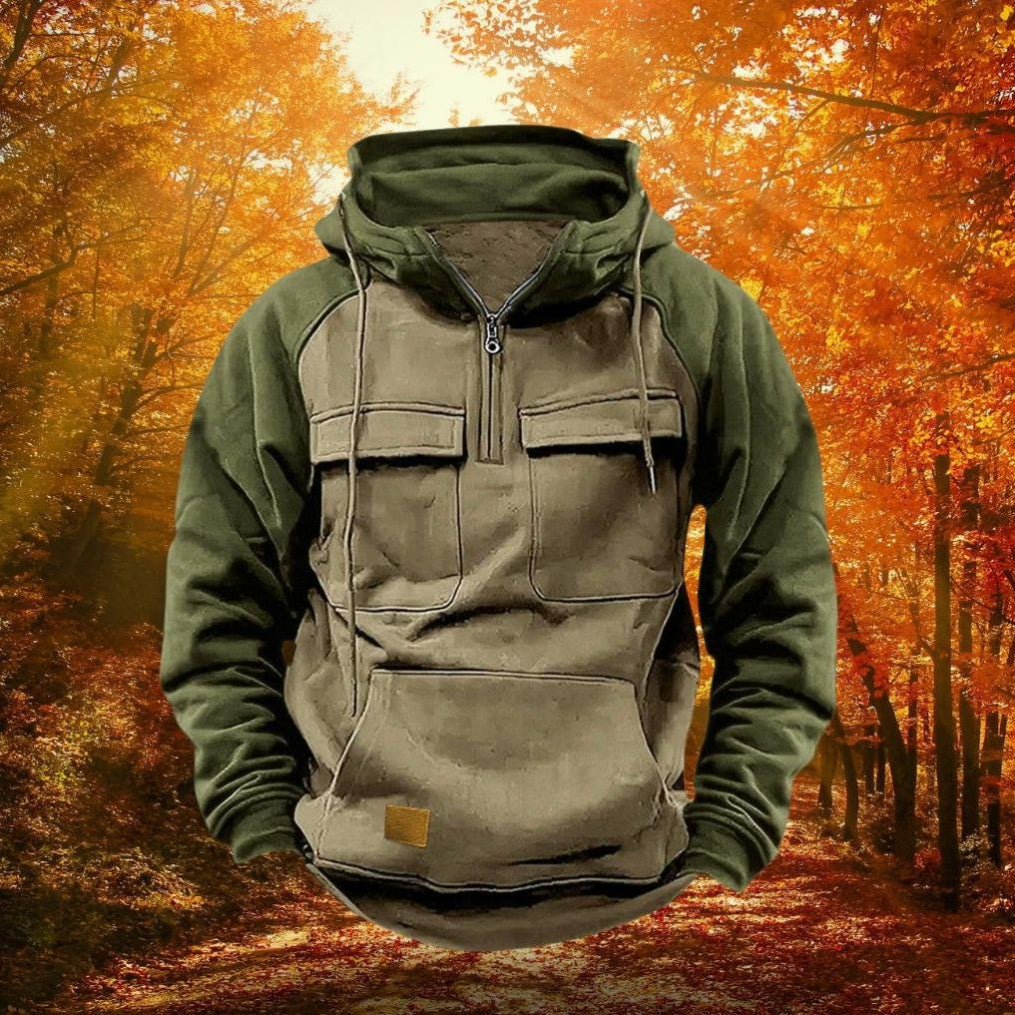 Color Block Quarter Zip Performance Hoodie for Outdoor Wear