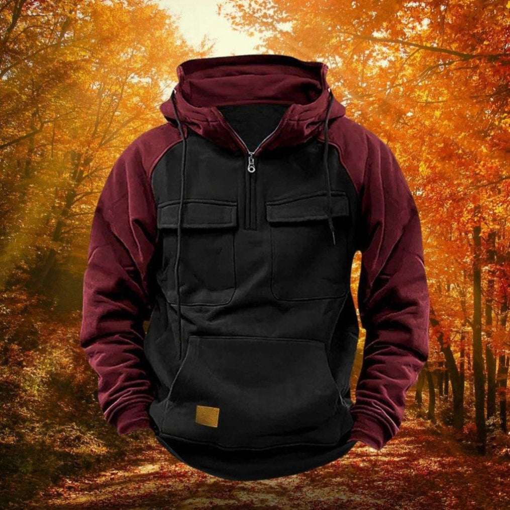 Color Block Quarter Zip Performance Hoodie for Outdoor Wear