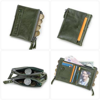 Compact Double Zipper Wallet for Women Slim Card Holder Coin Purse Small Zipper Wallet