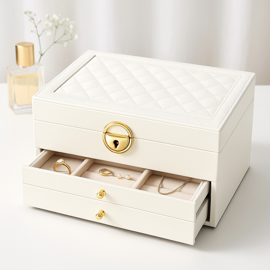 Portagioielli compatto a più livelli con cassetti e organizer per accessori