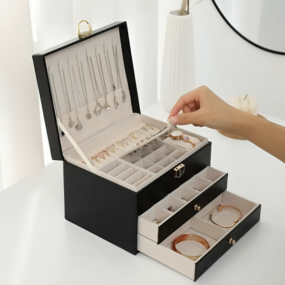 Portagioielli compatto a più livelli con cassetti e organizer per accessori