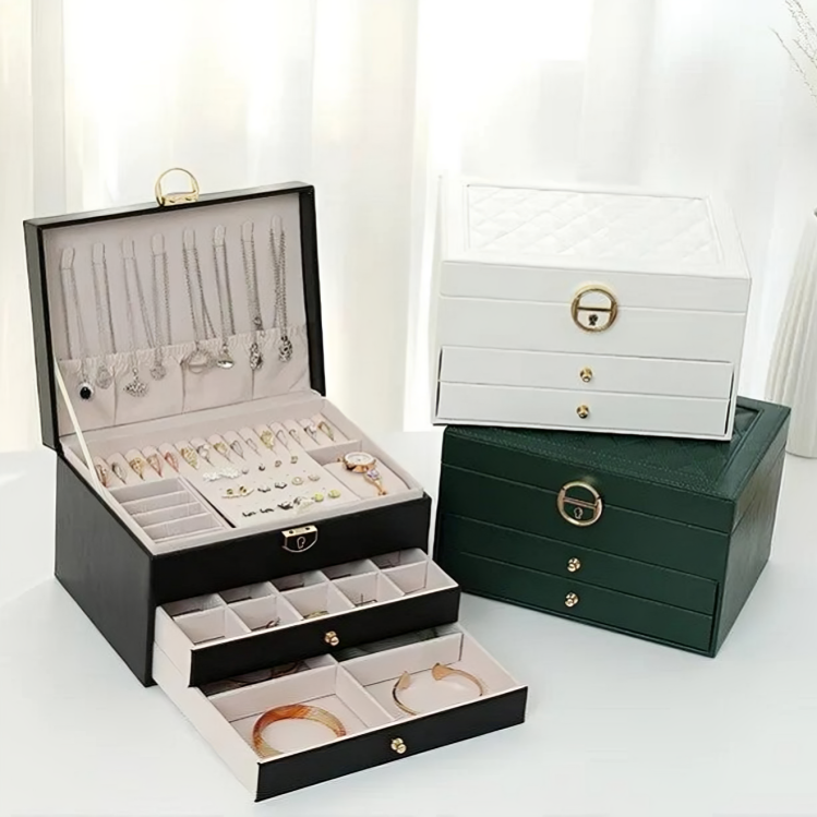 Portagioielli compatto a più livelli con cassetti e organizer per accessori