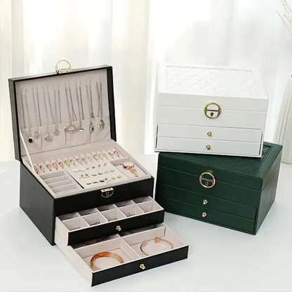 Portagioielli compatto a più livelli con cassetti e organizer per accessori