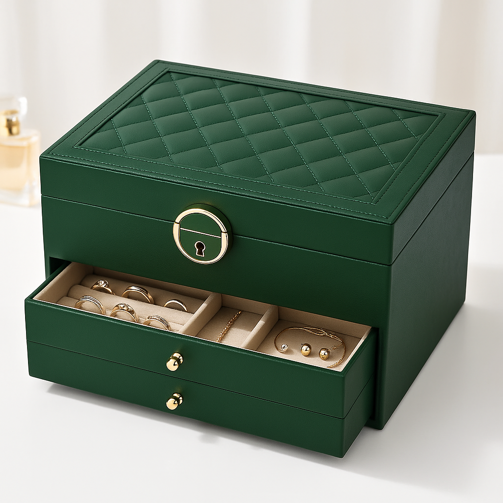 Portagioielli compatto a più livelli con cassetti e organizer per accessori