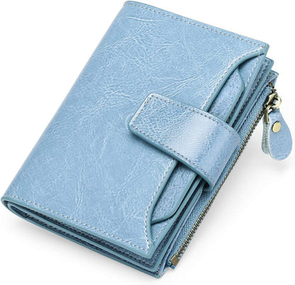 Compact RFID Blocking Zipper Wallet Slim Multifunction Card Holder Coin Purse Small Travel Wallet