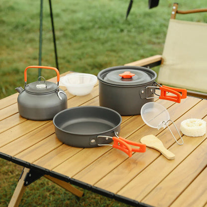 Complete Camping Cookware Set Portable Outdoor Cooking Kit with Pot Pan Kettle Bowl