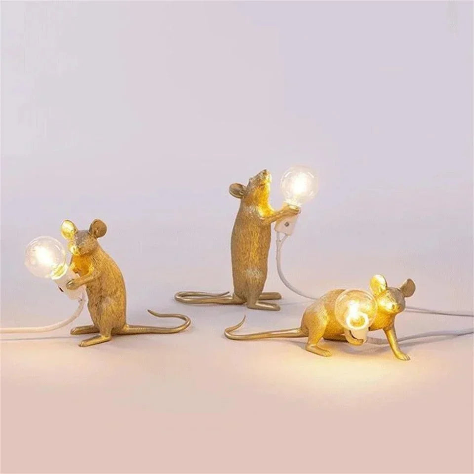 Lampada da tavolo contemporanea a forma di topo, luce decorativa LED creativa per la casa