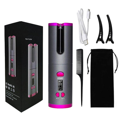 Cordless Automatic Hair Curler Rechargeable Ceramic Curling Iron