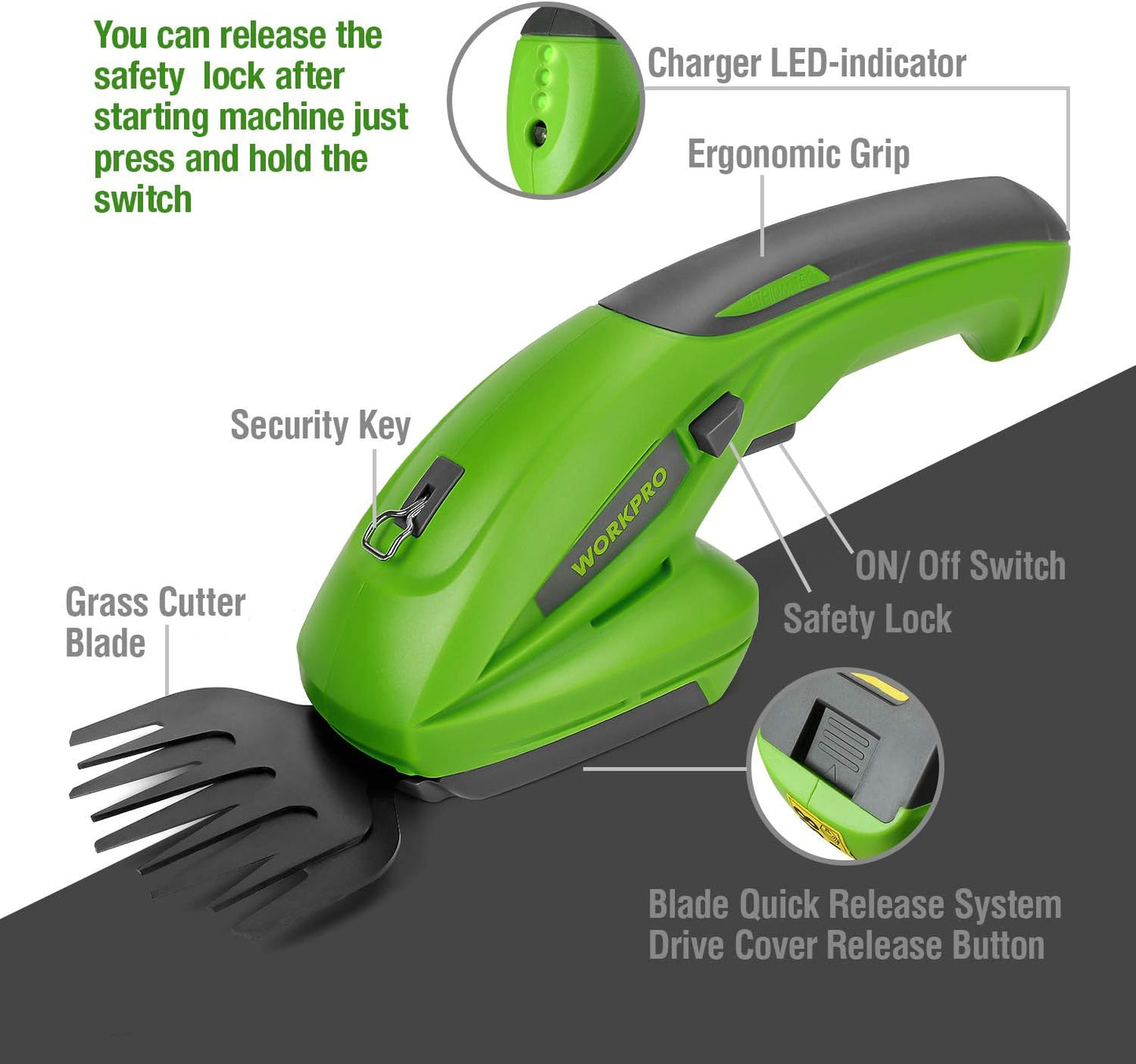 Cordless Lawn Trimmer Rechargeable Grass Edger Lightweight Adjustable Handle