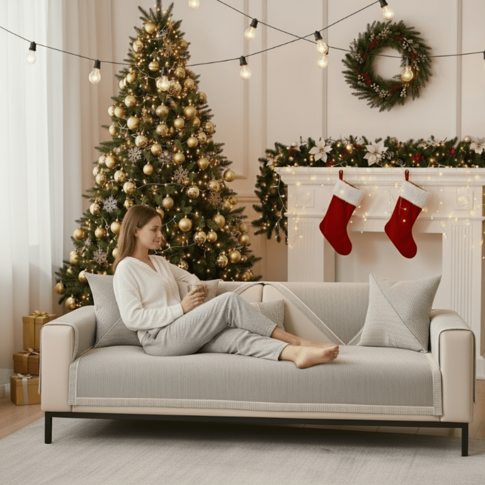 Cotton Linen Sofa Cover with Non Slip Backing