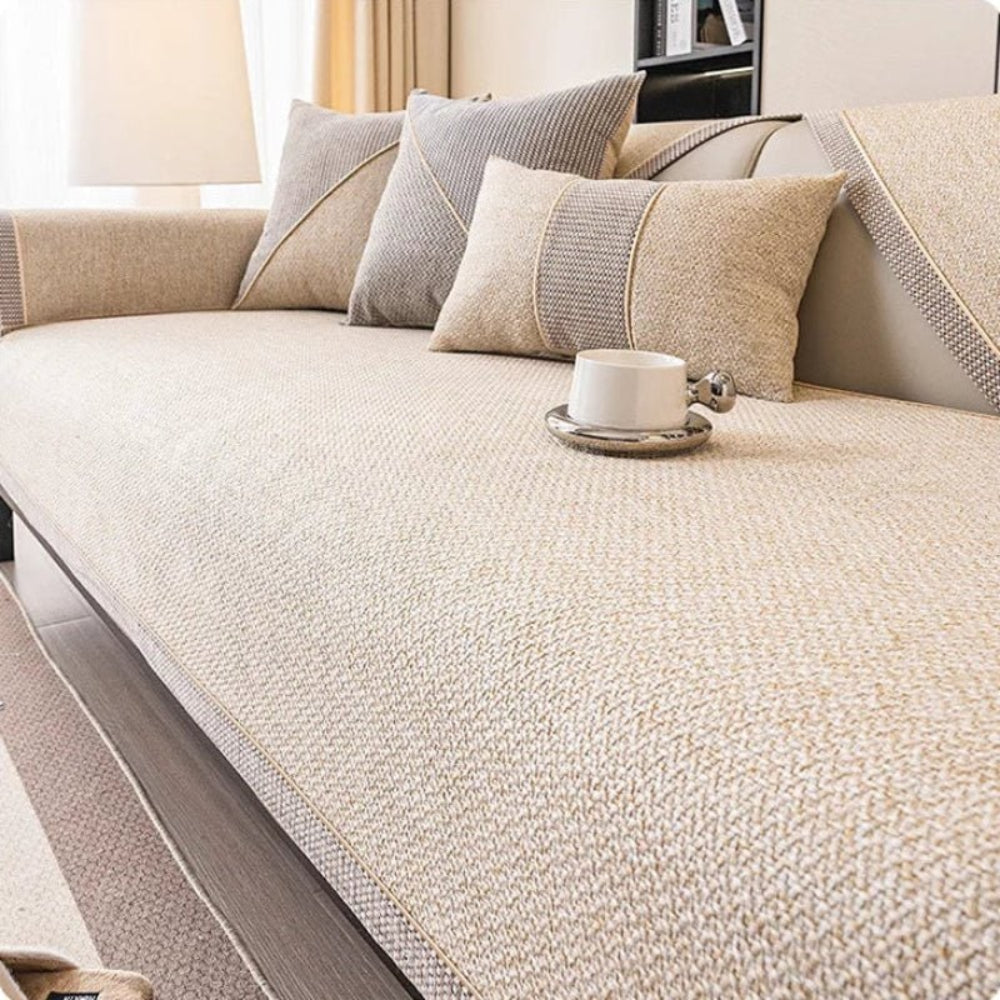 Cotton Linen Sofa Cover with Non Slip Backing