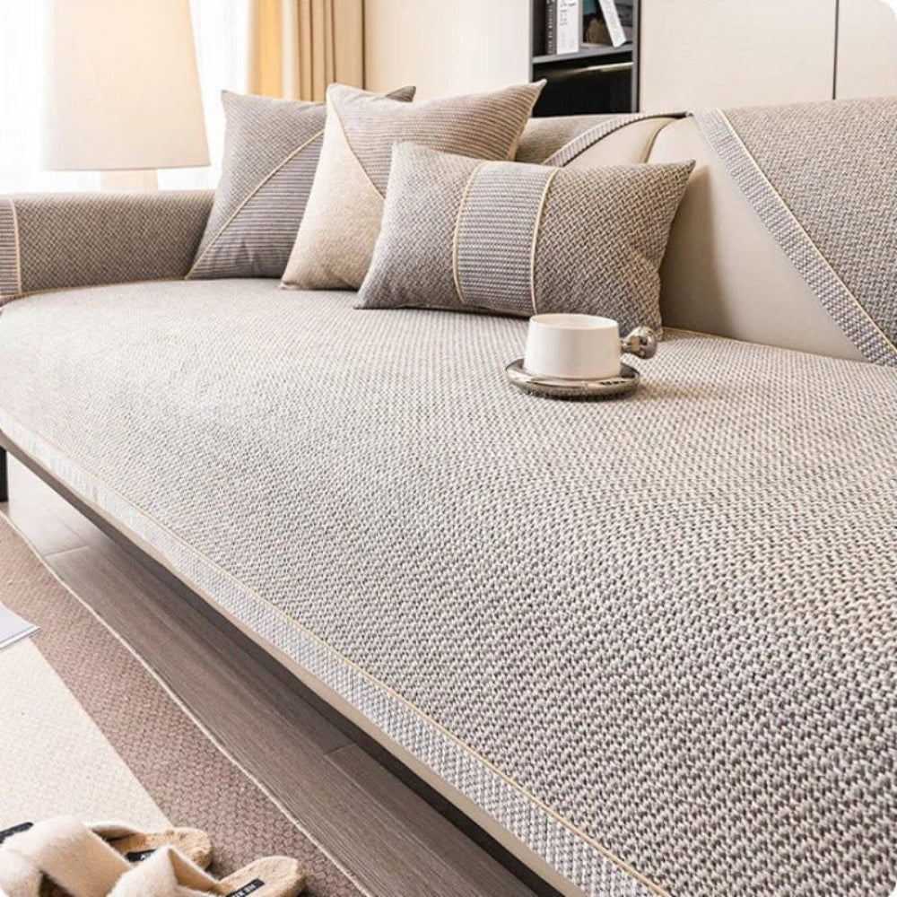 Cotton Linen Sofa Cover with Non Slip Backing