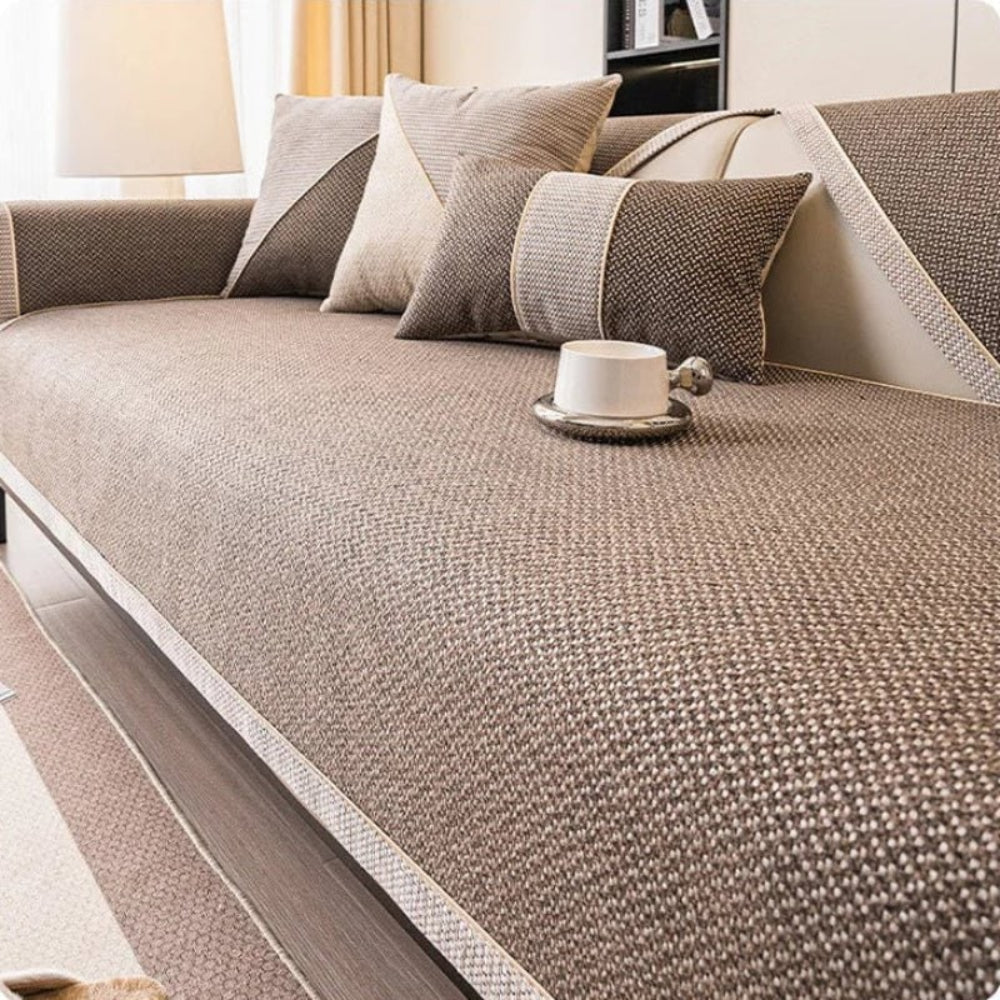 Cotton Linen Sofa Cover with Non Slip Backing