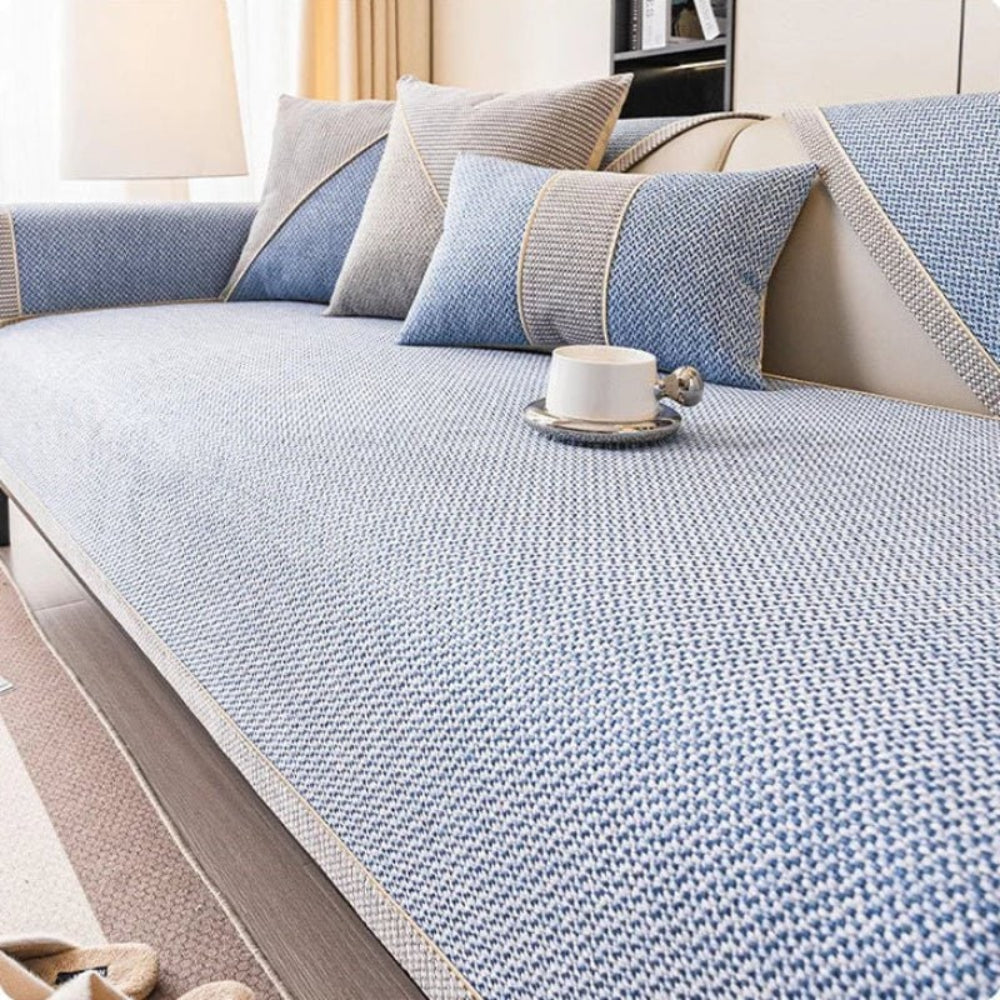 Cotton Linen Sofa Cover with Non Slip Backing
