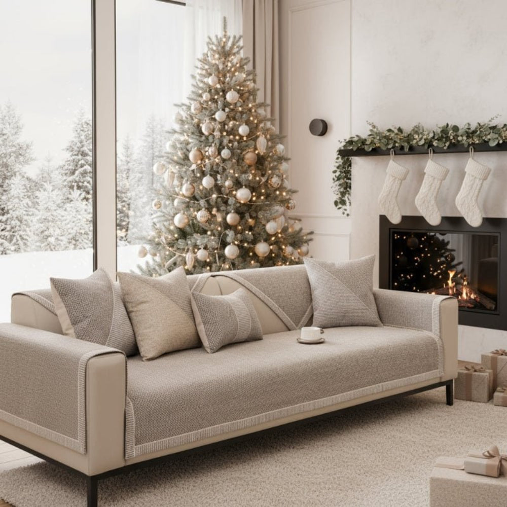 Cotton Linen Sofa Cover with Non Slip Backing