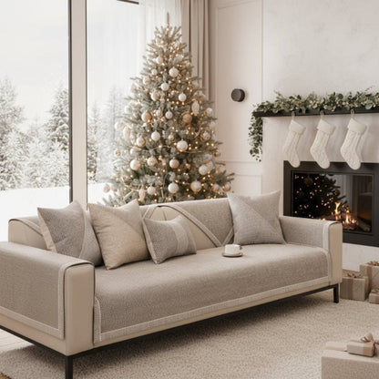 Cotton Linen Sofa Cover with Non Slip Backing