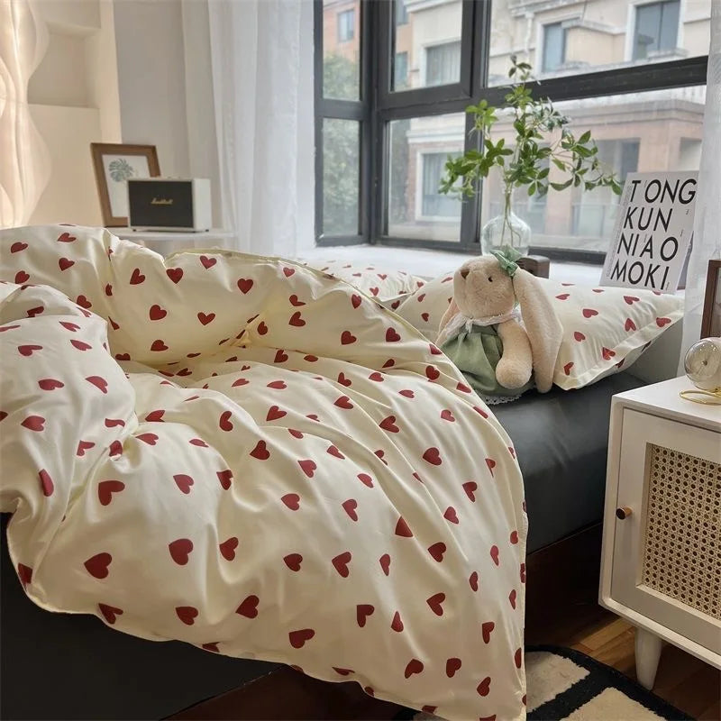 CozyLove Twin Full Queen Duvet Cover Set with Heart Design