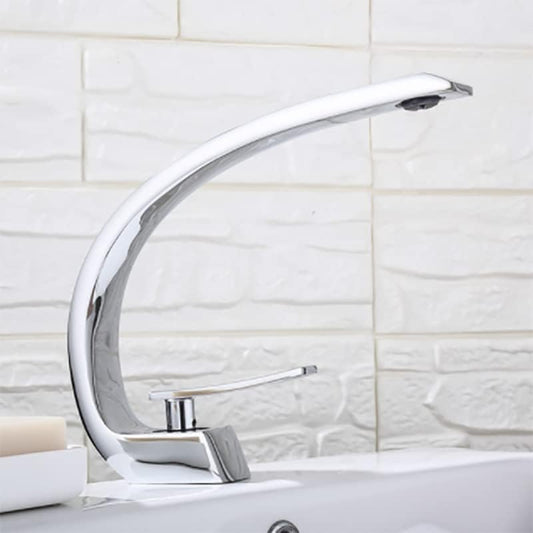 Crescent-Shaped Silver Shower Mixer Tap Modern Slim Bathroom Valve Ceramic Cartridge