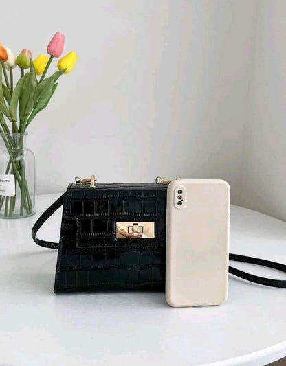 Crocodile Pattern Crossbody Shoulder Bag Adjustable Strap Mini Square Handbag Stylish Geometric Purse
