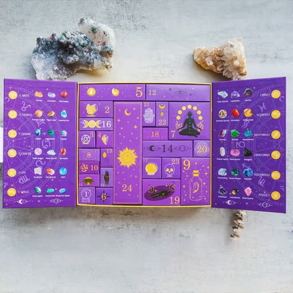 Crystal Advent Calendar with 24 Gemstones and Zodiac Design