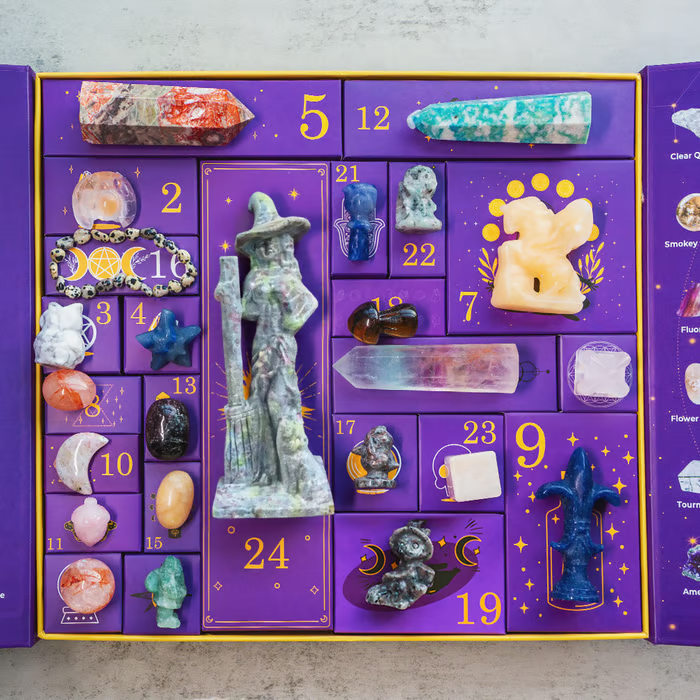 Crystal Advent Calendar with 24 Gemstones and Zodiac Design