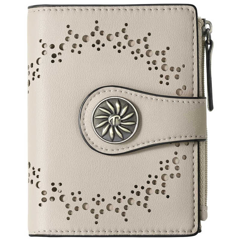 Cut Out Design Wallet with Decorative Metal Snap Button and Zip Coin Pocket