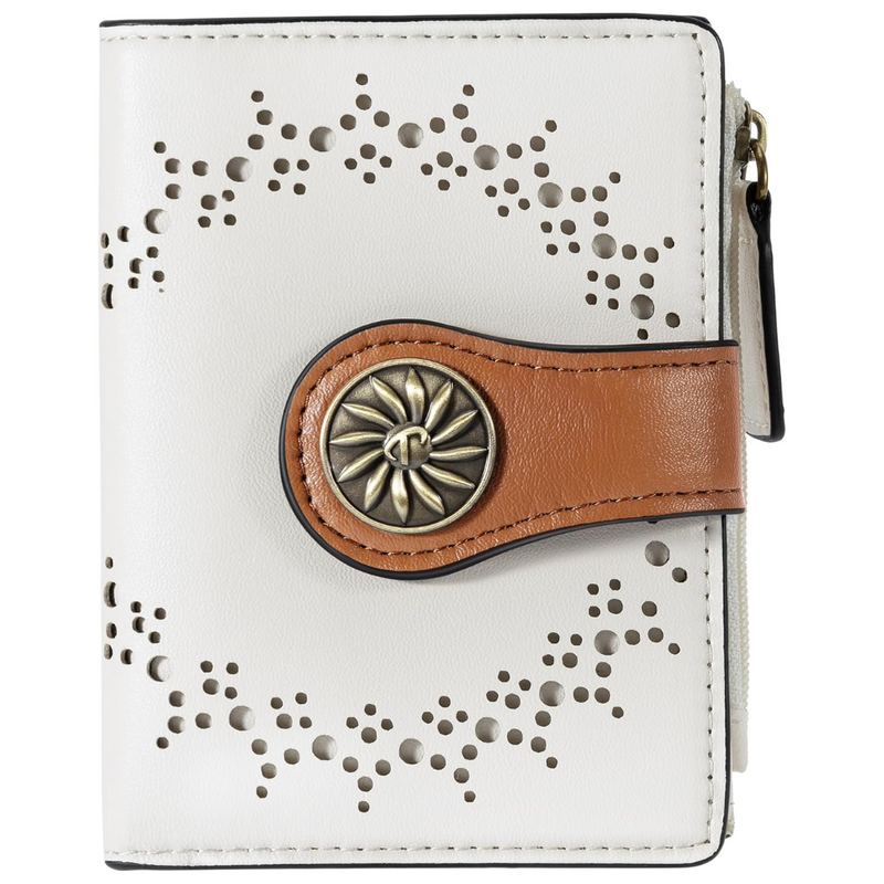 Cut Out Design Wallet with Decorative Metal Snap Button and Zip Coin Pocket