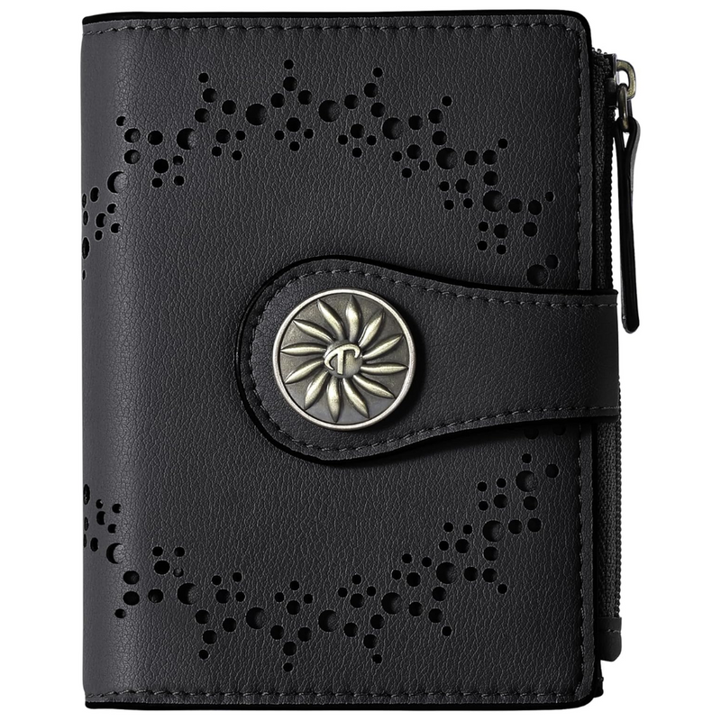 Cut Out Design Wallet with Decorative Metal Snap Button and Zip Coin Pocket