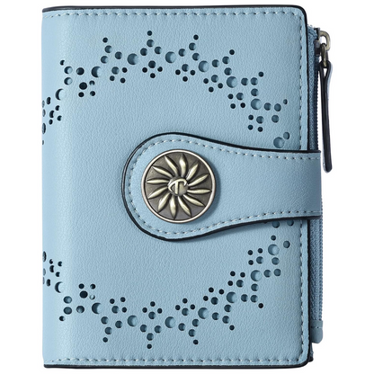 Cut Out Design Wallet with Decorative Metal Snap Button and Zip Coin Pocket