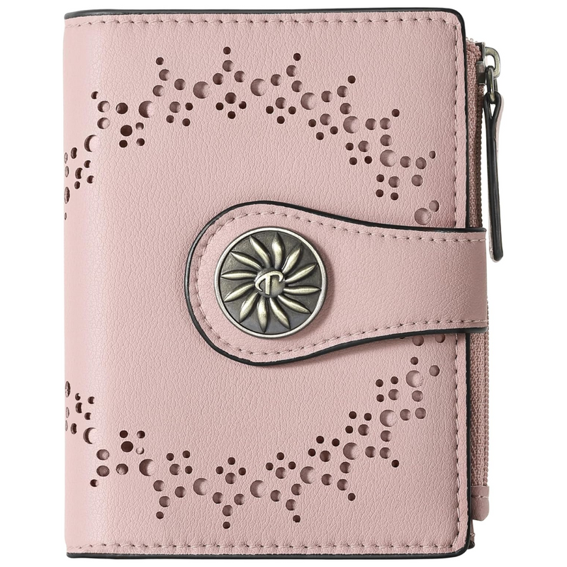 Cut Out Design Wallet with Decorative Metal Snap Button and Zip Coin Pocket