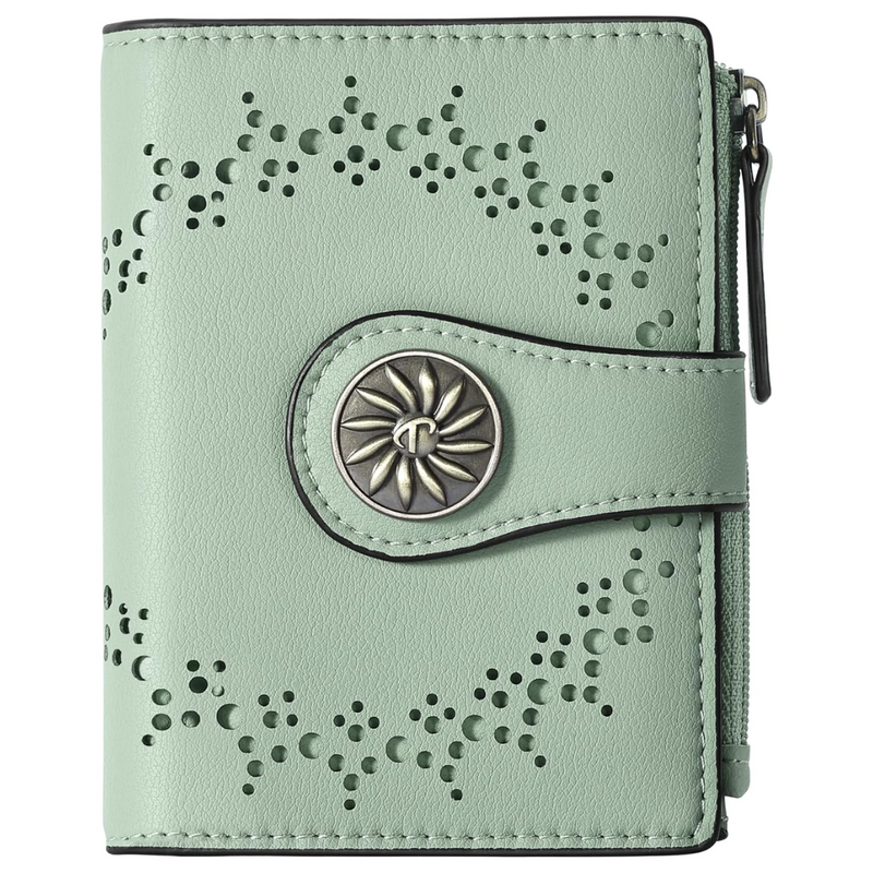 Cut Out Design Wallet with Decorative Metal Snap Button and Zip Coin Pocket