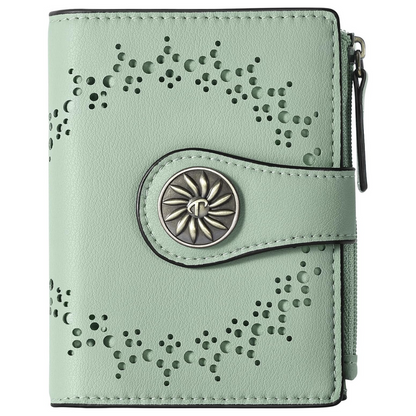 Cut Out Design Wallet with Decorative Metal Snap Button and Zip Coin Pocket