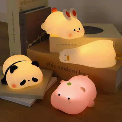 Cute Character Bedside Night Light Touch Control Rechargeable Three Level Lamp