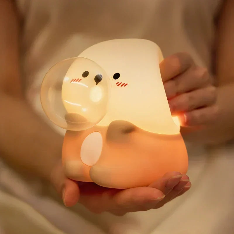 Cute Character Bedside Night Light Touch Control Rechargeable Three Level Lamp