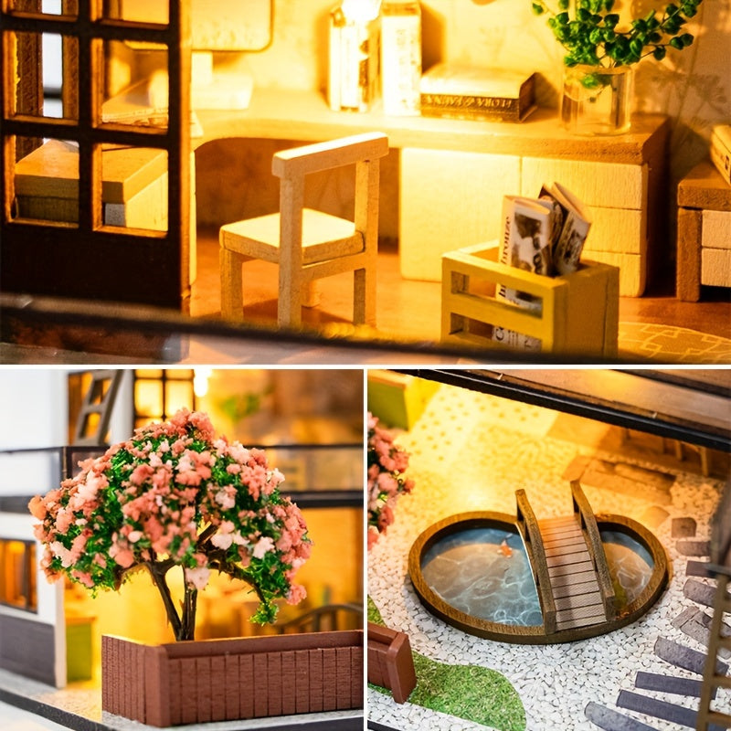 DIY Miniature Dollhouse Kit with LED Lights Detailed Mini House Model Craft Building Kit for Adults and Teens