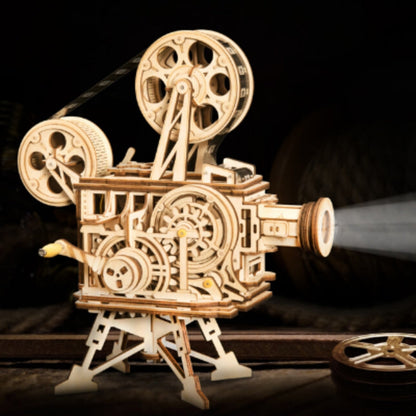 DIY Wooden Film Projector Puzzle Functional Mechanical Movie Projector Model Kit