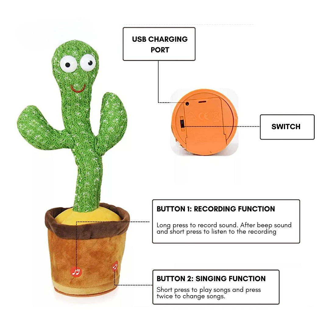 Dancing Talking Cactus Plush Toy with Singing and Sound Repetition