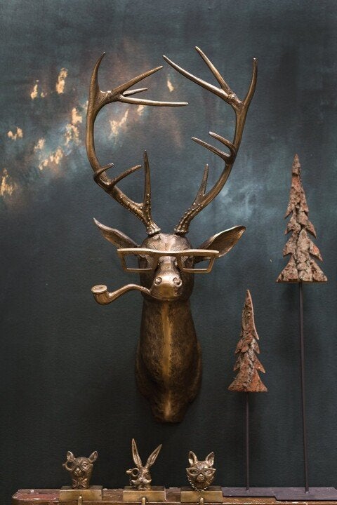 Decorative Deer Head Wall Sculpture Rustic Textured Antler Inspired Home Decor
