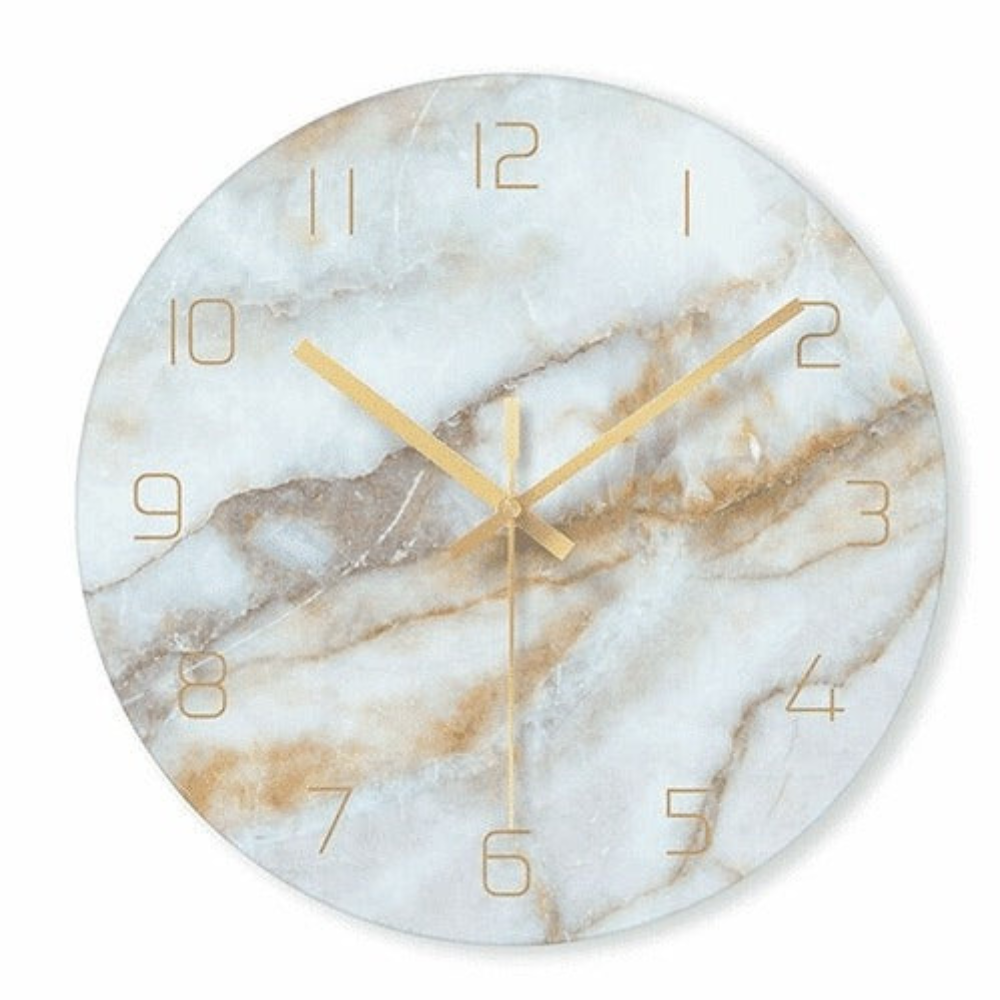 Decorative Marble Effect Wall Clock Silent Modern Round Design
