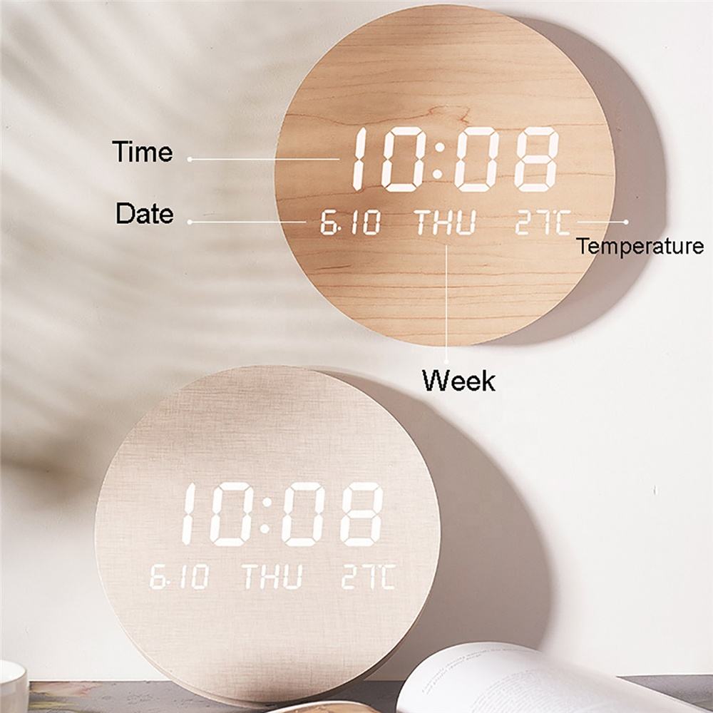 Digital LED Wall Clock with Time Date Temperature Display