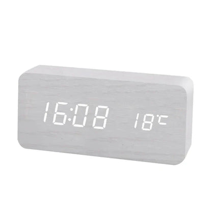 Digital LED Wood Alarm Clock Temperature Display Desk Clock